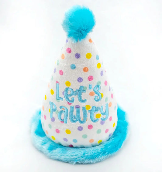 Thoozypet Birthday Hat Blue Plush Dog Toy 7"